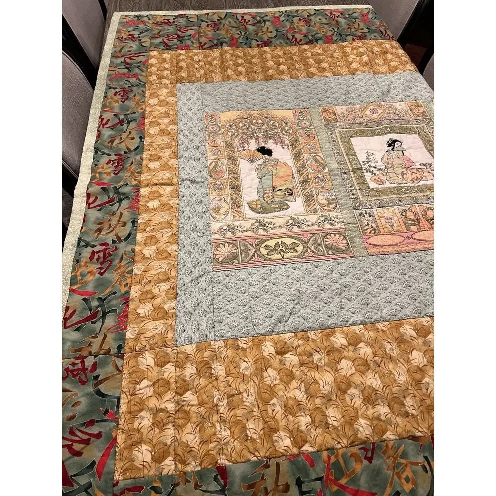 Vintage Rare Handmade Quilted Japanese/Asia Geisha Tapestry/Throw Oriental Decor